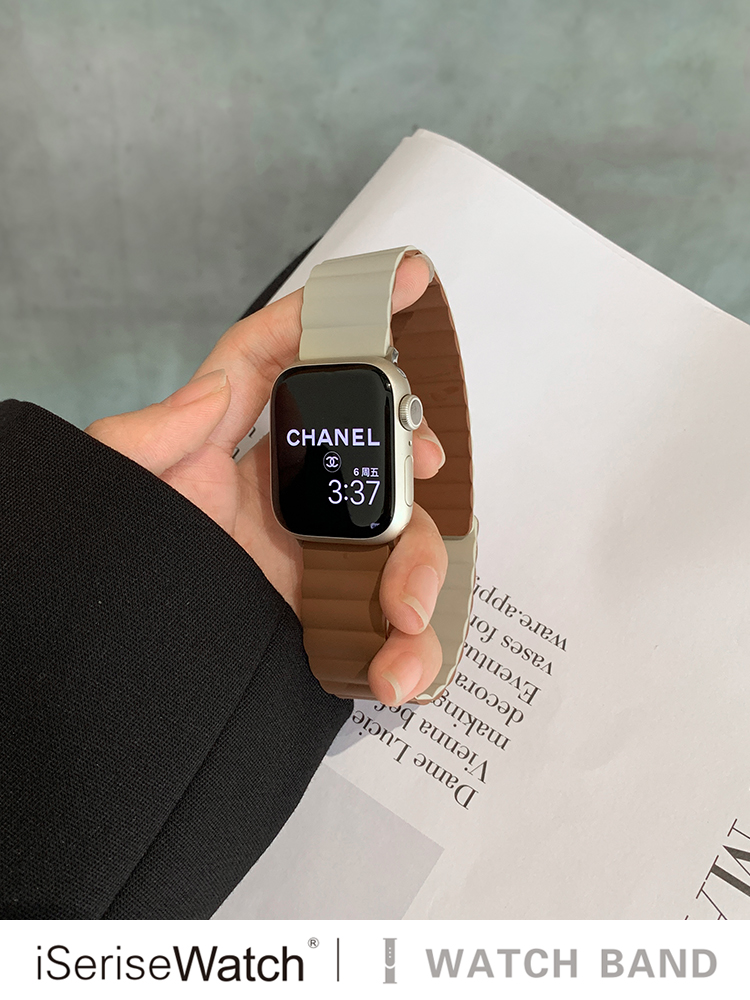 iserisewatch는 apple watch78 스트랩에 적합합니다. Apple watch 6세대 iwatch5se43 실리콘 2색 크리에이 티브 스포츠 자기 흡입 40/44/45/41mm 남성과 여성을 위한 여름