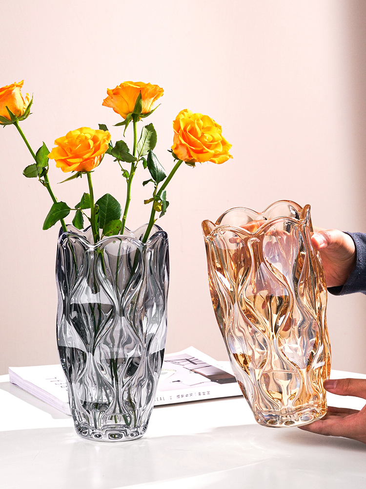 북유럽 빛 럭셔리 간단한 크리스탈 꽃병 유리 투명 거실 호텔 꽃꽂이 물 꽃 꽃 테이블 장식