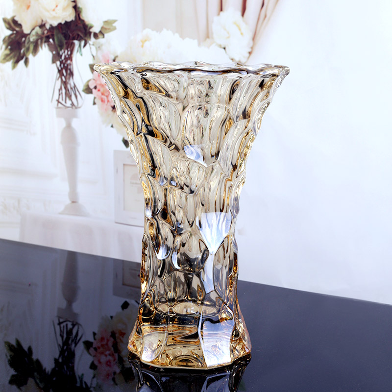 크리 에이 티브 유럽 스타일의 라이트 럭셔리 크리스탈 유리 꽃병 장식품 투명 수경 대형 꽃꽂이 거실 백합 말린 꽃 현대