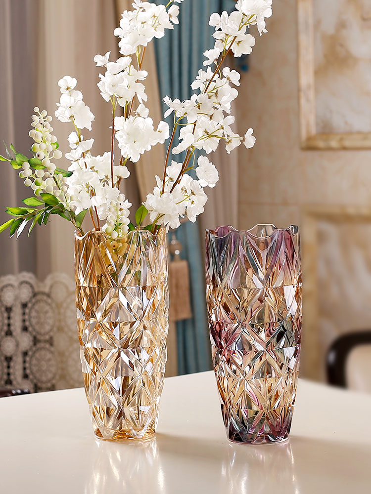 유럽식 빛 럭셔리 투명 크리스탈 유리 꽃병 장식 거실 꽃꽂이 테이블 풍부한 대나무 물 큰 색상
