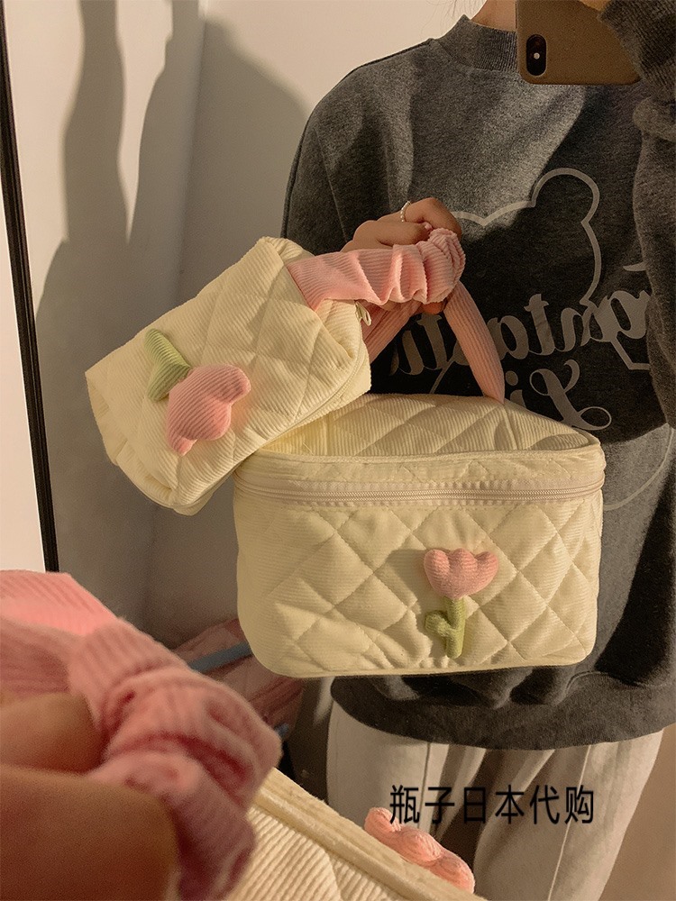 일본 귀여운 튤립 휴대용 화장품 가방 여성 대용량 하이 엔드 세척 보관