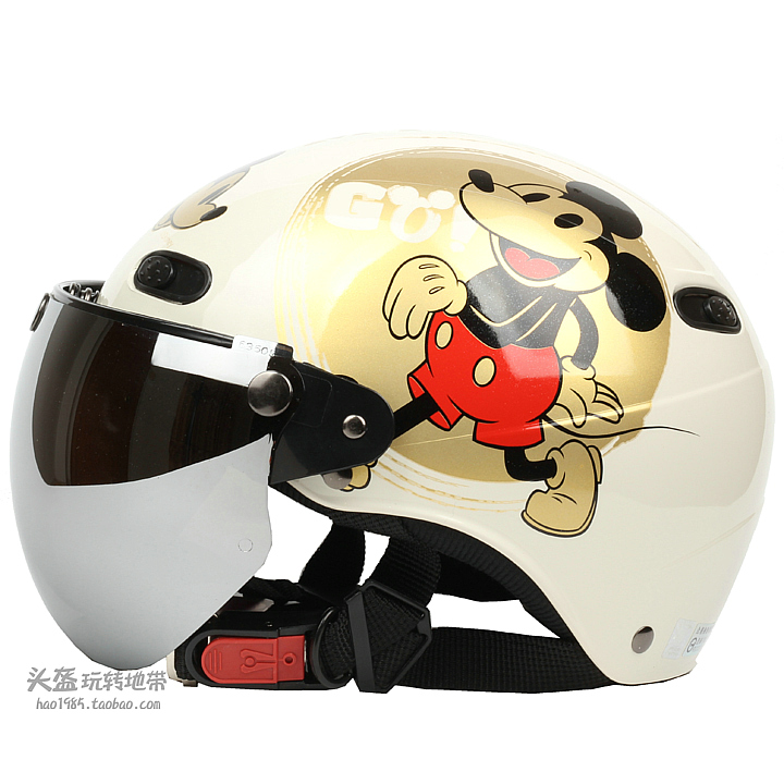 대만 EVO 레트로 골드 미키 화이트 할리 전기 오토바이 헬멧 남성과 여성 자외선 차단 UV 4 여름