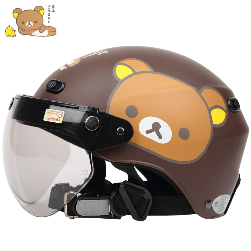 대만 Huatai Lala 곰 갈색 전기 오토바이 성인 헬멧 만화 남성과 여성 여름 선 스크린 반